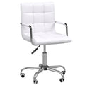 Mid Back PU Leather Swivel Office Desk Chair with Armrests and Wheels - White