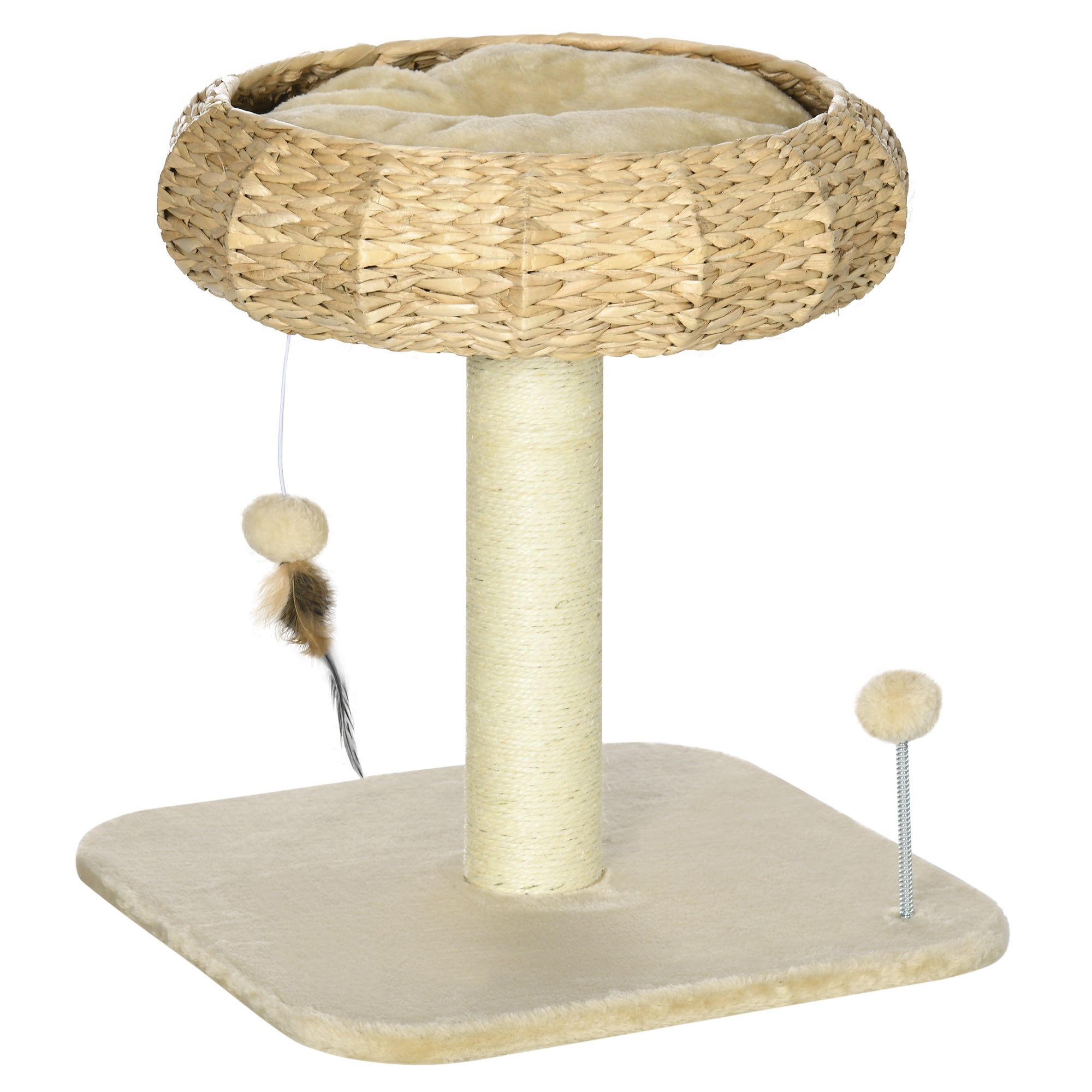 51cm Cat Tree, Kitty Activity Center, Cat Climbing Toy, Cat Tower with Cattail Bed Ball Toy Sisal Scratching Post, Beige