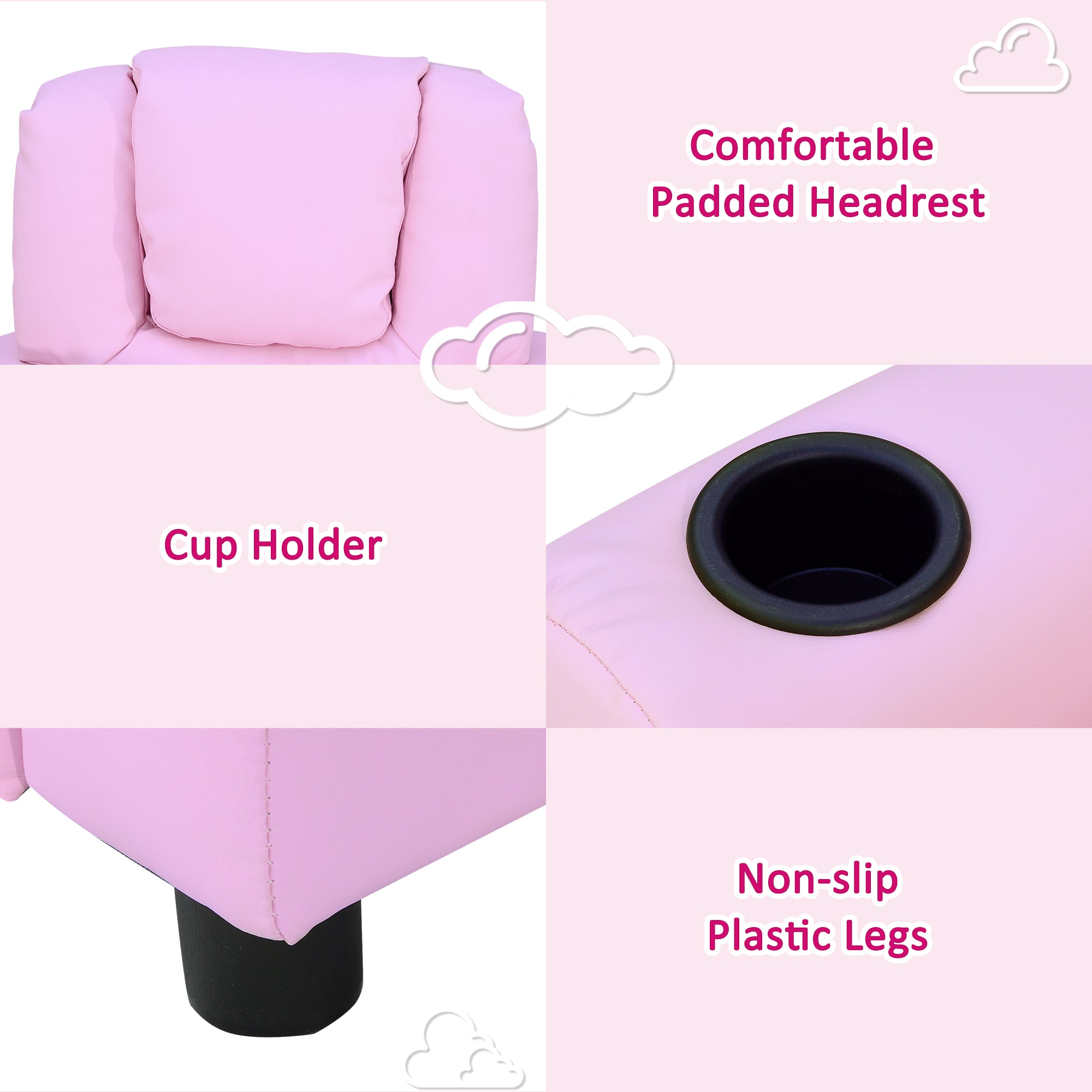 Children Recliner Armchair W/ Cup Holder-Pink