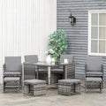 9PC Rattan Outdoor Patio Dining Table Set 8 Seater with Stools - Mixed Grey