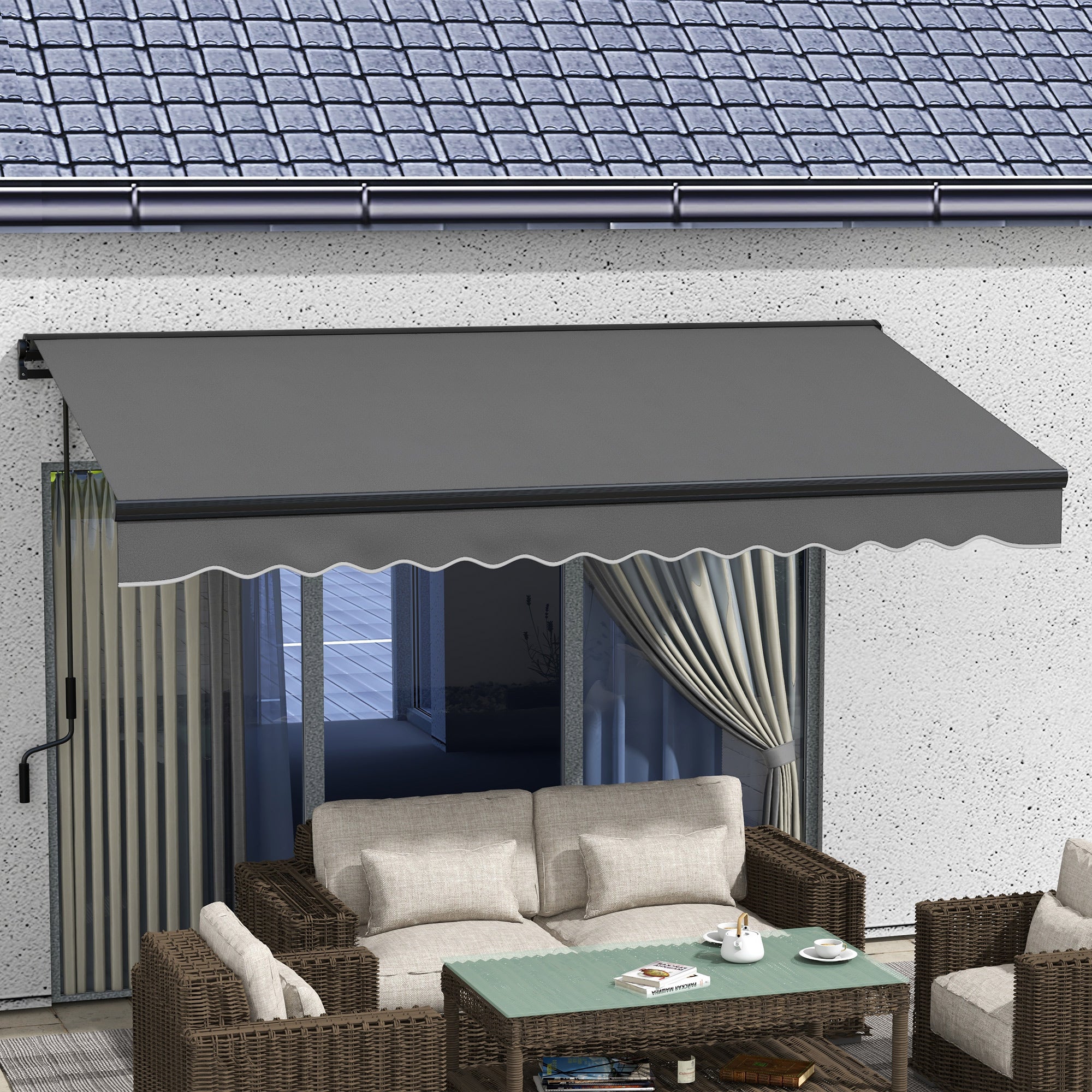 3.5 x 2.5m Aluminium Frame Electric Awning, Retractable Awning Sun Canopies for Patio Door Window, Dark Grey