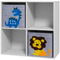 Kids Toy Box with 2 Non-Woven Fabric Drawers and Cartoon Design - White