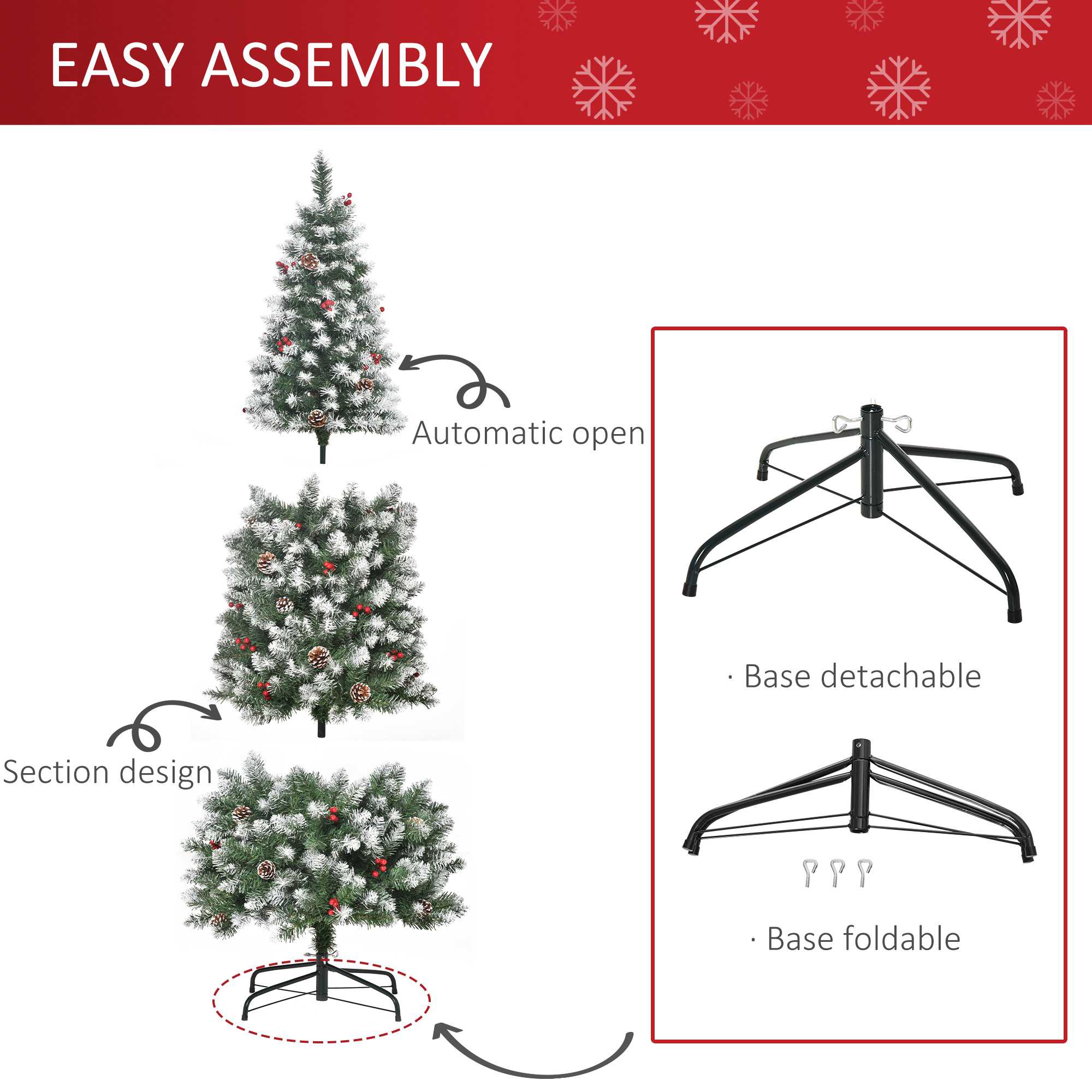 6FT Christmas Tree Xmas Pencil Tree with Red Berries and Pinecones Holiday Home Indoor Decoration with Foldable Feet, Green