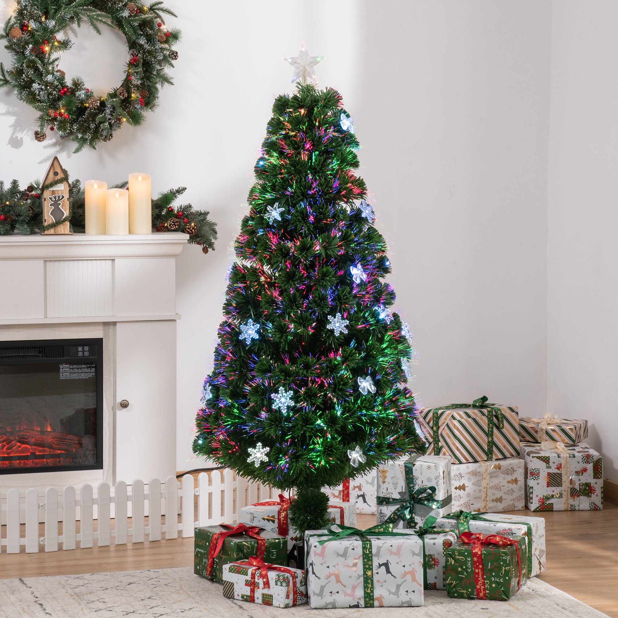 5ft Prelit Artificial Christmas Tree Fiber Optic LED Light Holiday Home Xmas Decoration Tree with Foldable Feet, Green