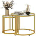 Set of 2 Round Nesting Coffee Tables with Tempered Glass Top and Steel Frame - Gold Tone