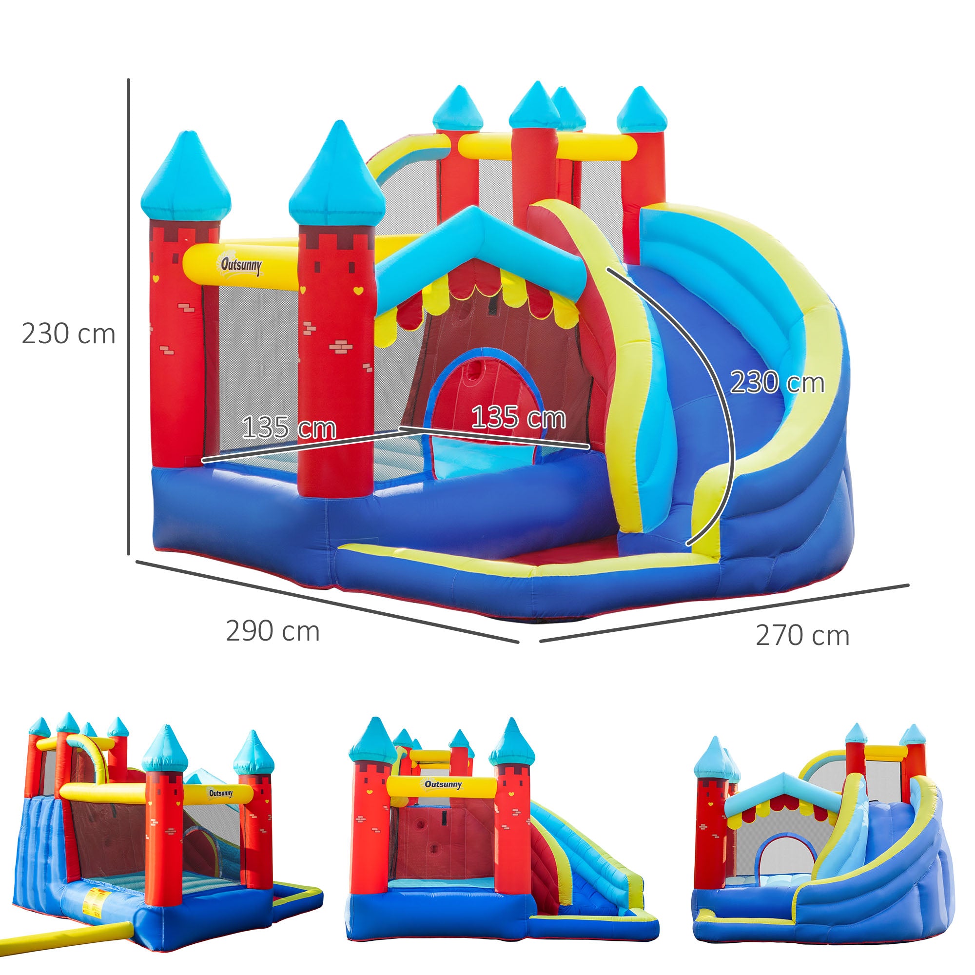 4 in 1 Kids Bounce Castle Large Inflatable House Trampoline Slide Water Pool Climbing Wall for Kids Age 3-8, 2.9 x 2.7 x 2.3m