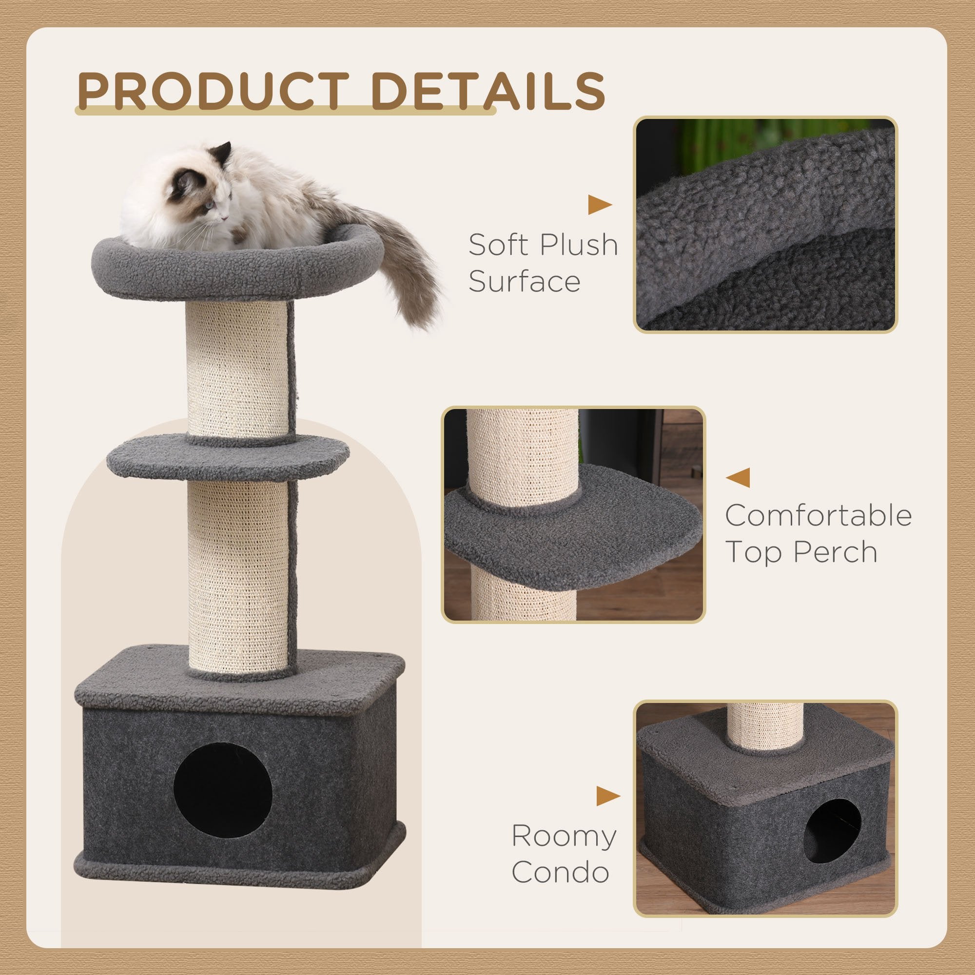 Cat Tree Kitten Tower Multi-level Activity Centre Pet Furniture with Sisal Scratching Post Condo Plush Perches Grey