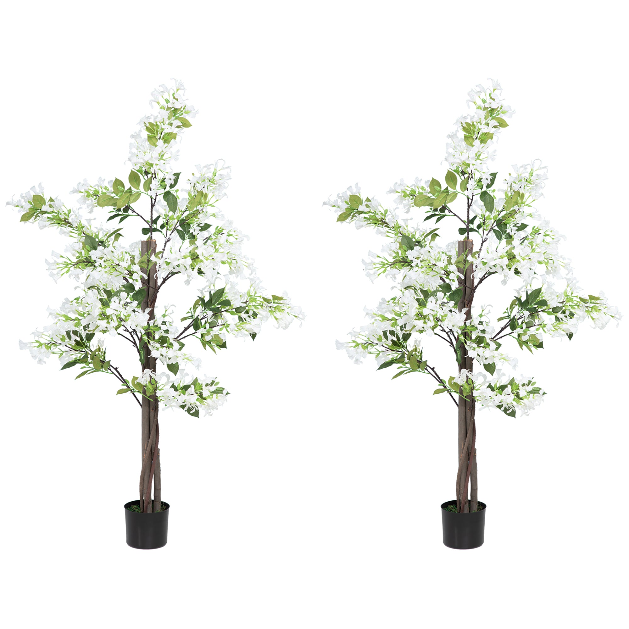 Set of 2 Artificial Honeysuckle Plants with Curved Boots - White