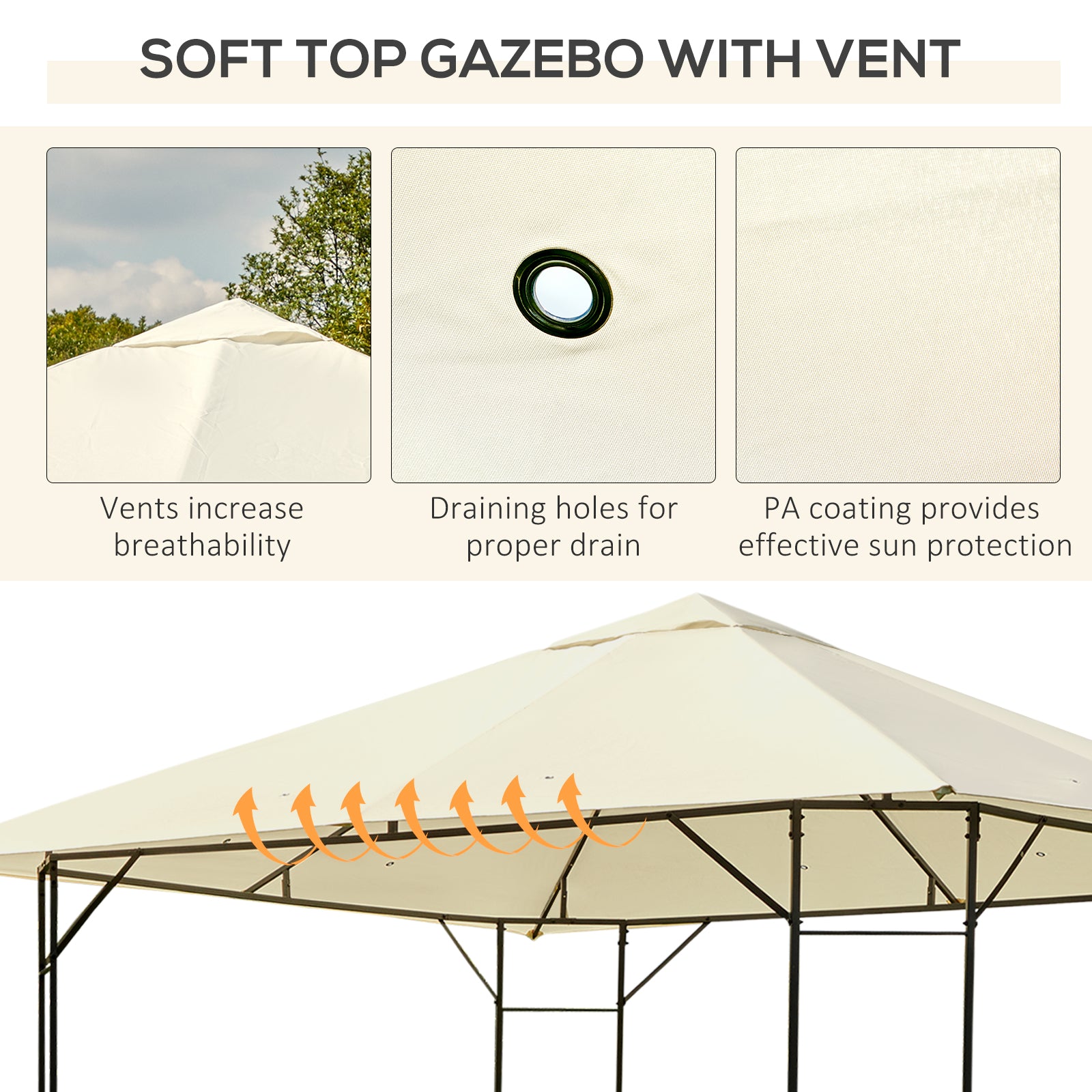 3 x 3 m Garden Metal Gazebo for Party and BBQ w/ Water-resistant PE Canopy Top, Cream