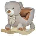 Kids Plush Bear Rocking Horse Ride-On with Sound, Wood Base & Safety Belt - Grey