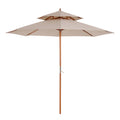 Double Canopy Outdoor Parasol with Solid Wood Frame 2.7x2.6m - Beige