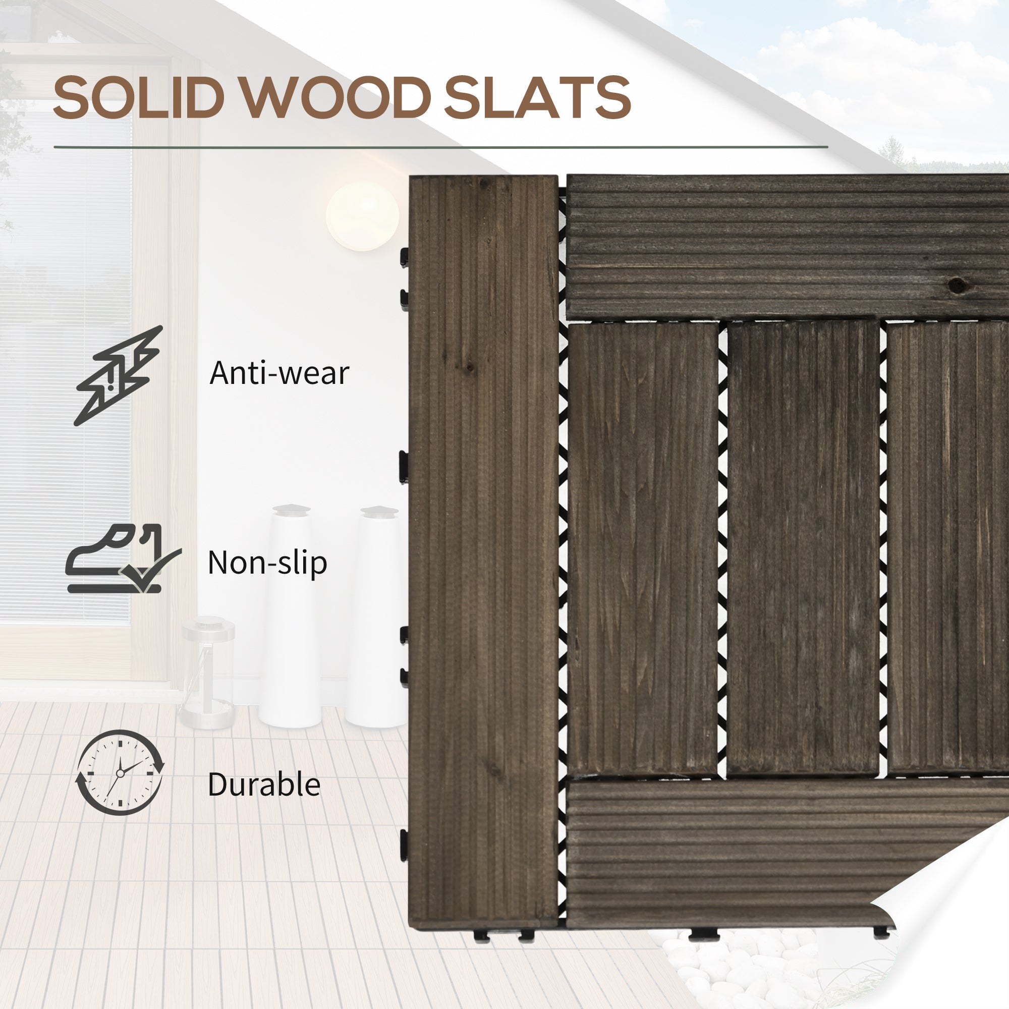 27 Piece Wooden Interlocking Decking Tiles Set - Charcoal Grey