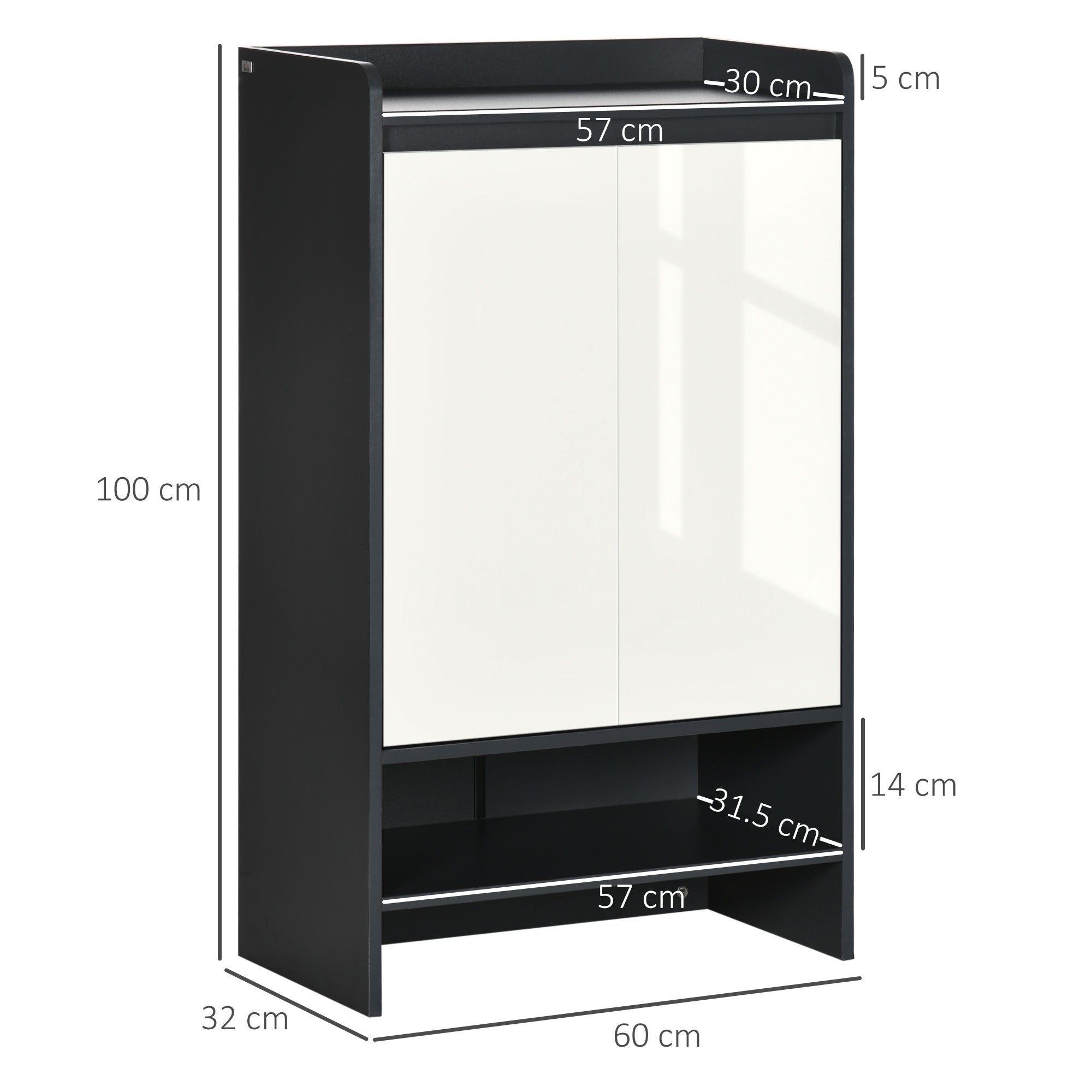 Modern Shoe Cabinet with High Gloss White Doors and Open Shelves, Hallway Shoe Cupboard Storage Organizer for 15 Pairs of Shoes, Grey