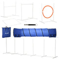 6-Piece Dog Agility Training Set with 3m Tunnel, Whistle, Pause Box, Jumps & Weave Poles - Multicolour