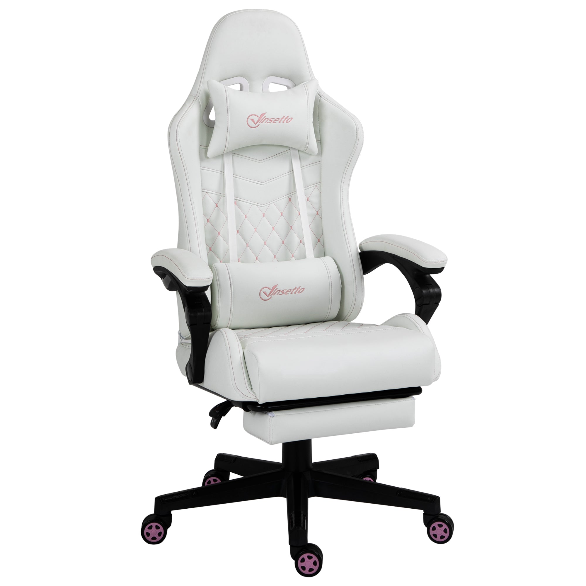 Racing Gaming Chair with Swivel Wheel, Footrest, PU Leather Recliner Gamer Desk for Home Office, White