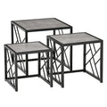 Set of 3 Square Nesting Side Tables with Black Metal Frame - Grey