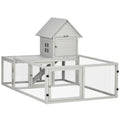 Wooden Indoor Rabbit Hutch with Extra Fenced Area and Slide-Out Tray, Large Guinea Pig Cage - Light Grey
