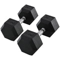 Set of 2 Rubber Hex Dumbbells 17.5kg Portable Home Gym Weights - Black