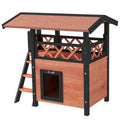Outdoor Cat House with Balcony, Stairs & Roof 77x50x73 cm - Brown