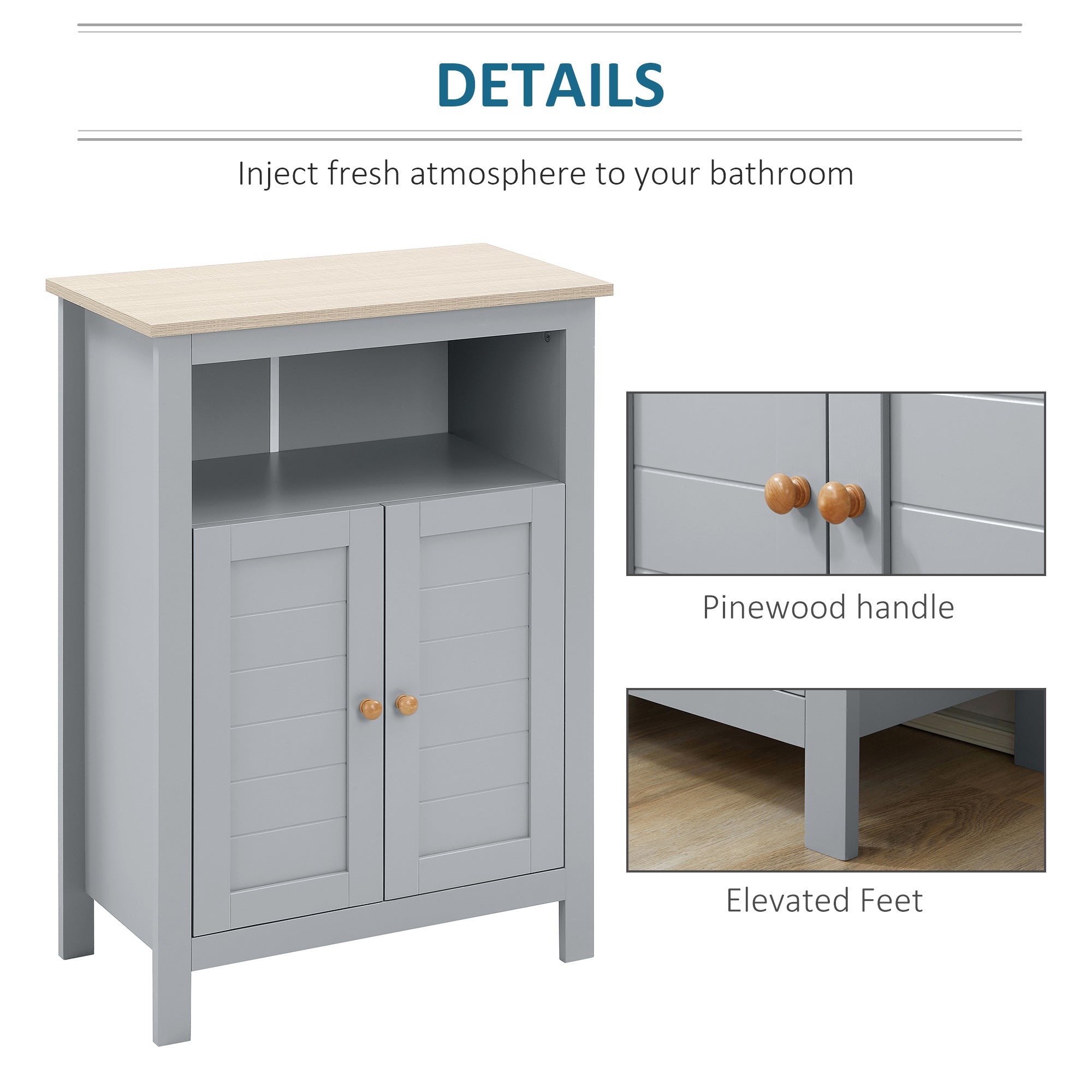 Bathroom Floor Storage Cabinet Free Standing Unit with Compartment Adjustable Shelf Double-door Design, Free Standing Organizer, Grey