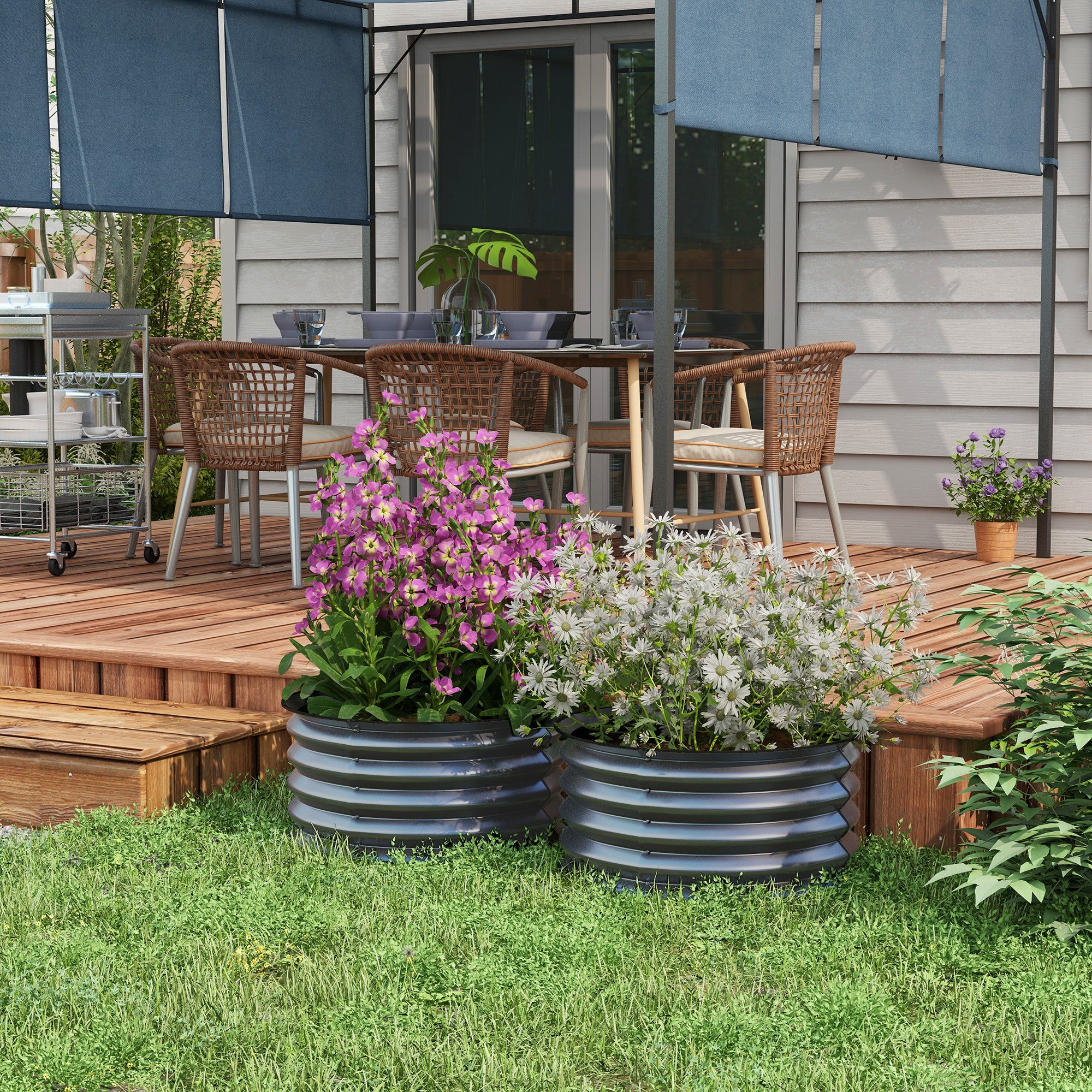 Set of 2 Raised Garden Bed, Metal Planter Box with Safety Edging, Easy-to-assemble Stock Tank, Dark Grey