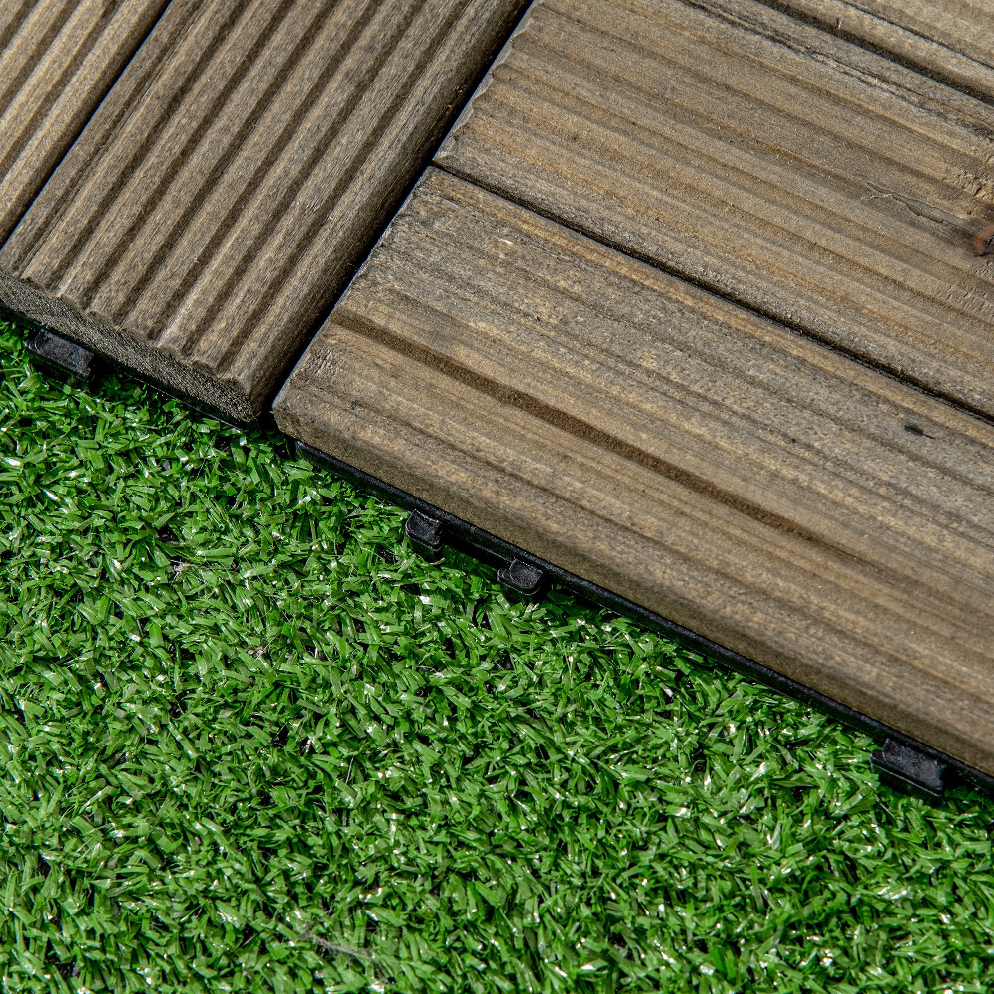 27 Piece Wooden Interlocking Decking Tiles Set - Slip Resistant Charcoal Grey