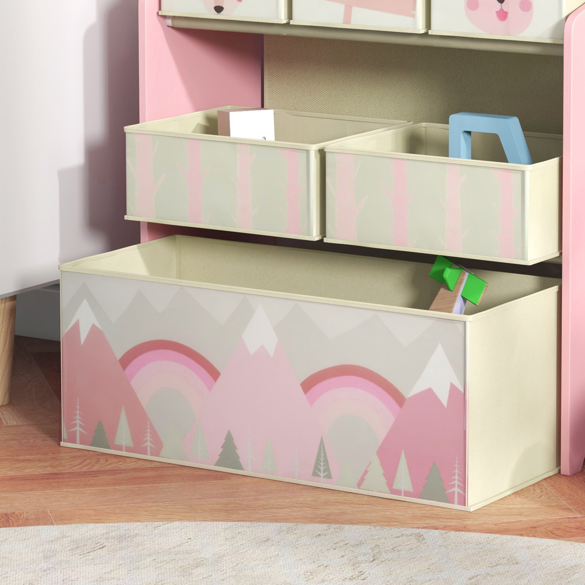 Kids Storage Units with 6 Fabric Bins, Childrens Toy Storage Organiser for Bedroom, Nursery, 63 x 30 x 66cm, Pink