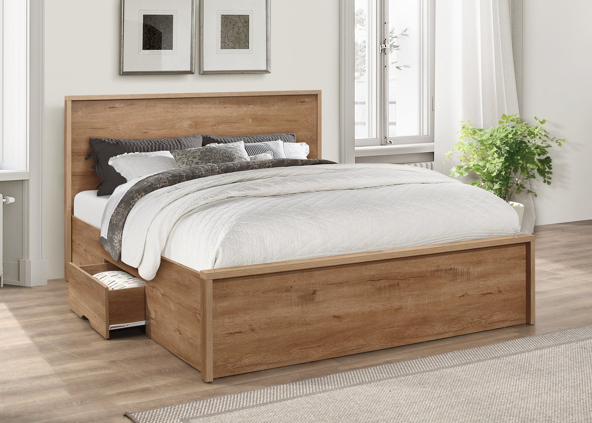 Stockwell Double Bed Rustic Oak - Bedzy UK modern and affordable home furniture England