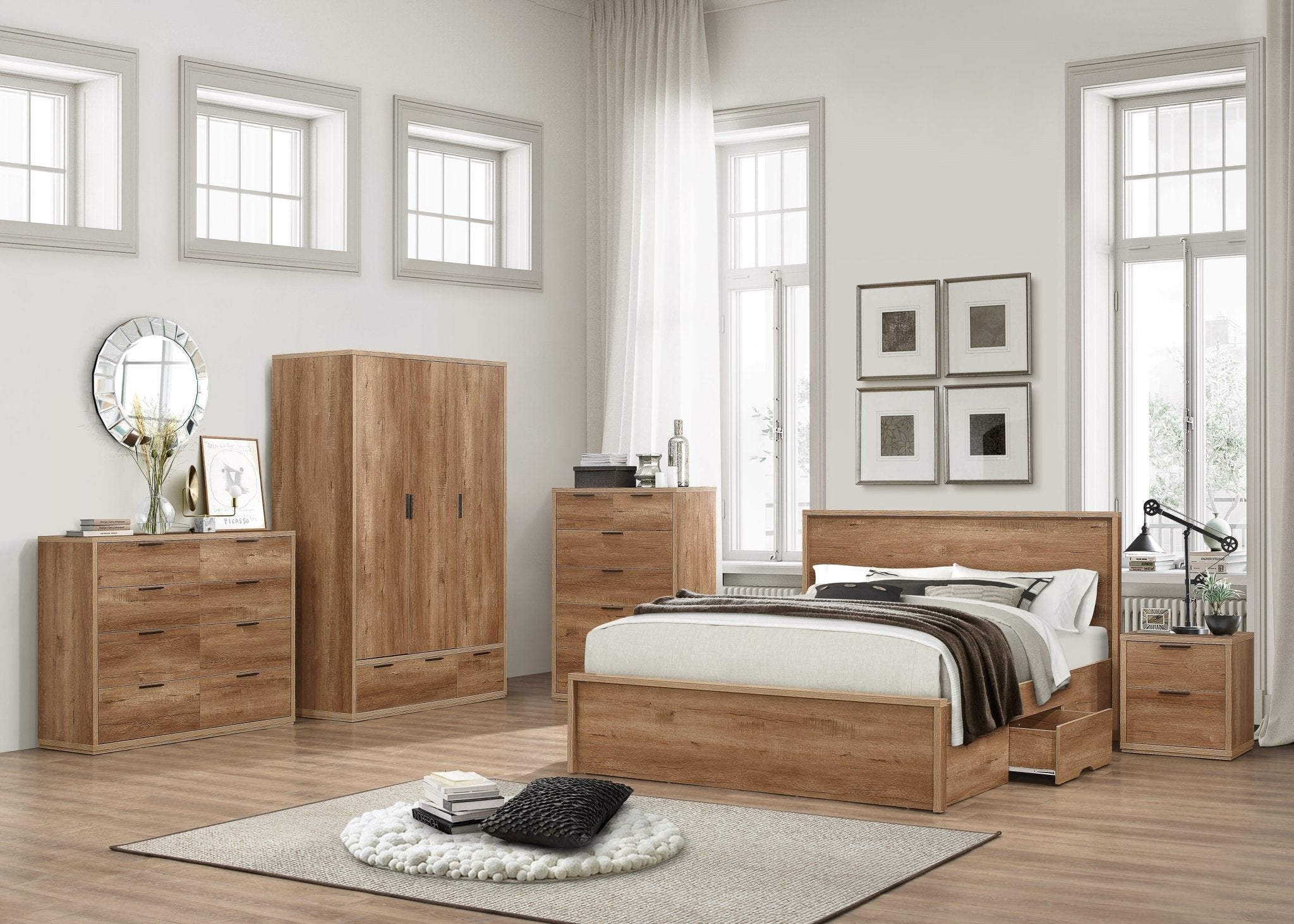 Stockwell Double Bed Rustic Oak - Bedzy UK modern and affordable home furniture England