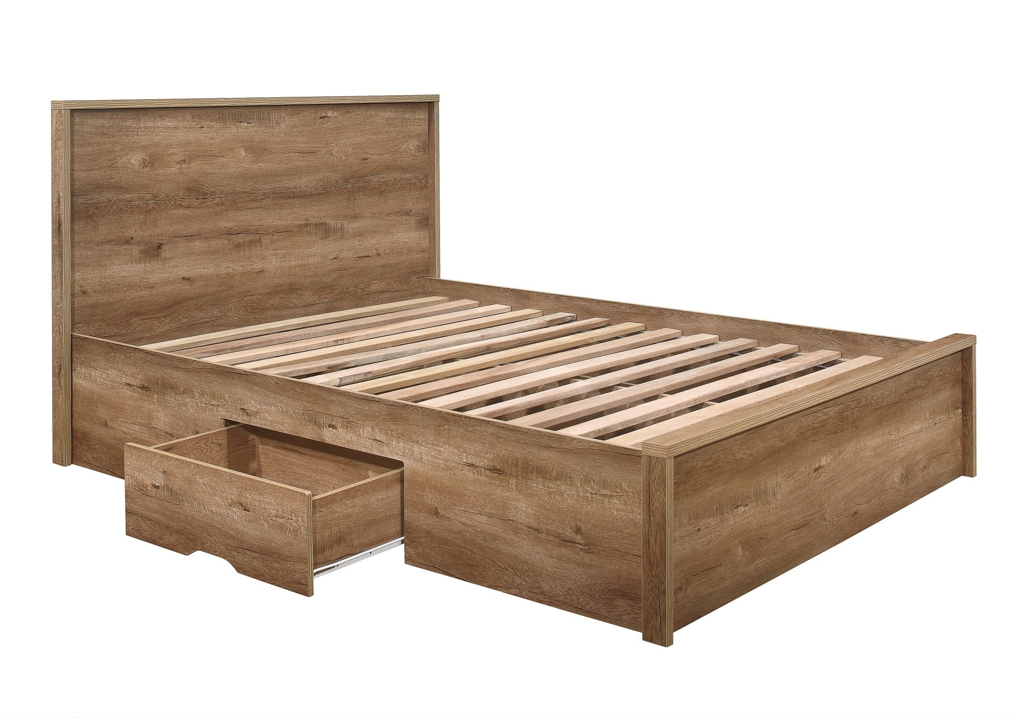 Stockwell Double Bed Rustic Oak - Bedzy UK modern and affordable home furniture England