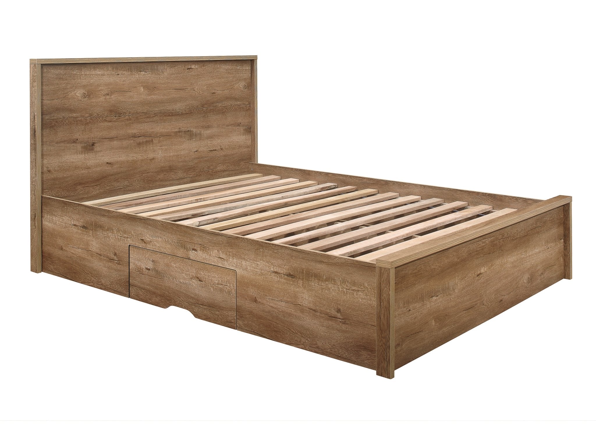 Stockwell Double Bed Rustic Oak - Bedzy UK modern and affordable home furniture England