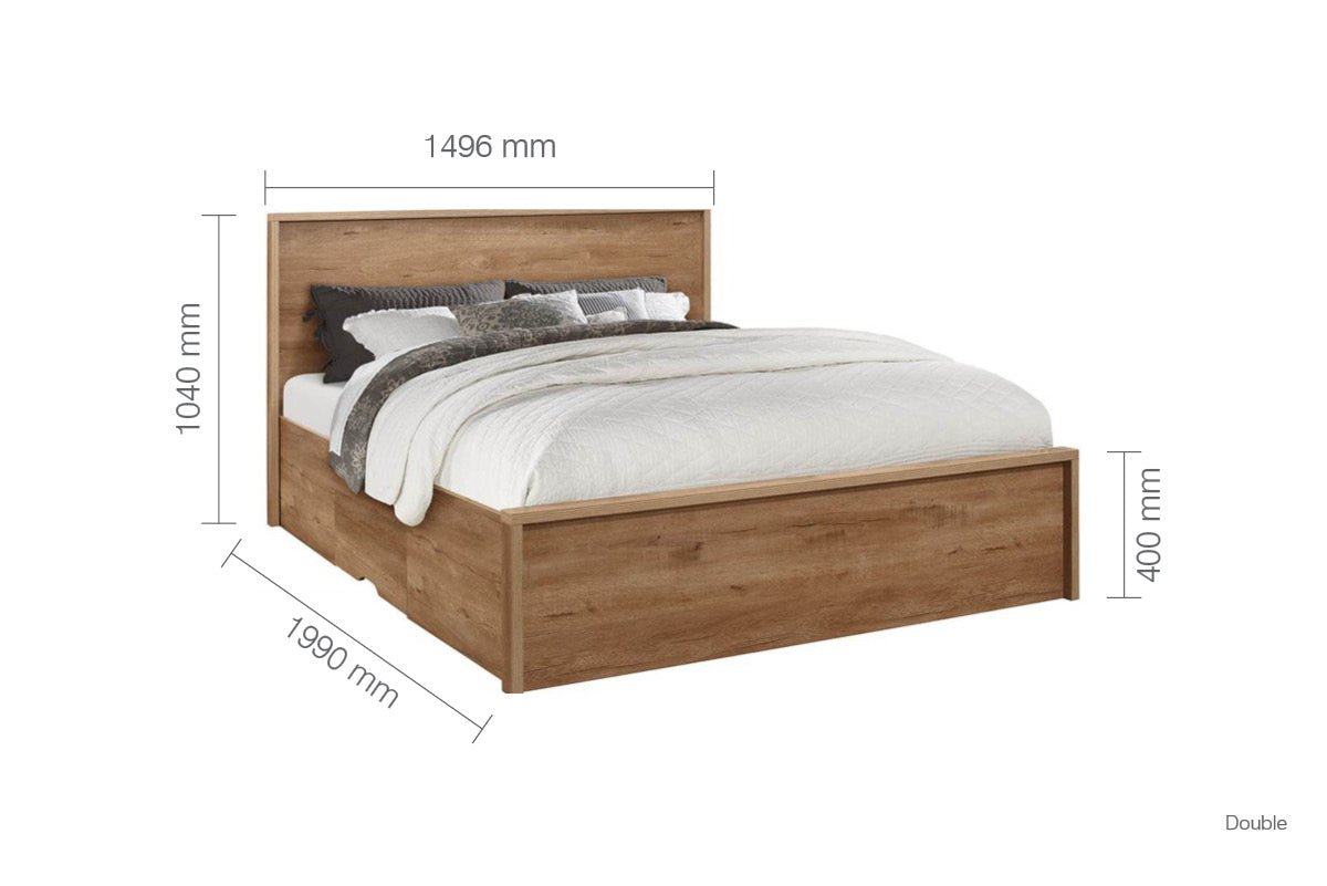 Stockwell Double Bed Rustic Oak - Bedzy UK modern and affordable home furniture England