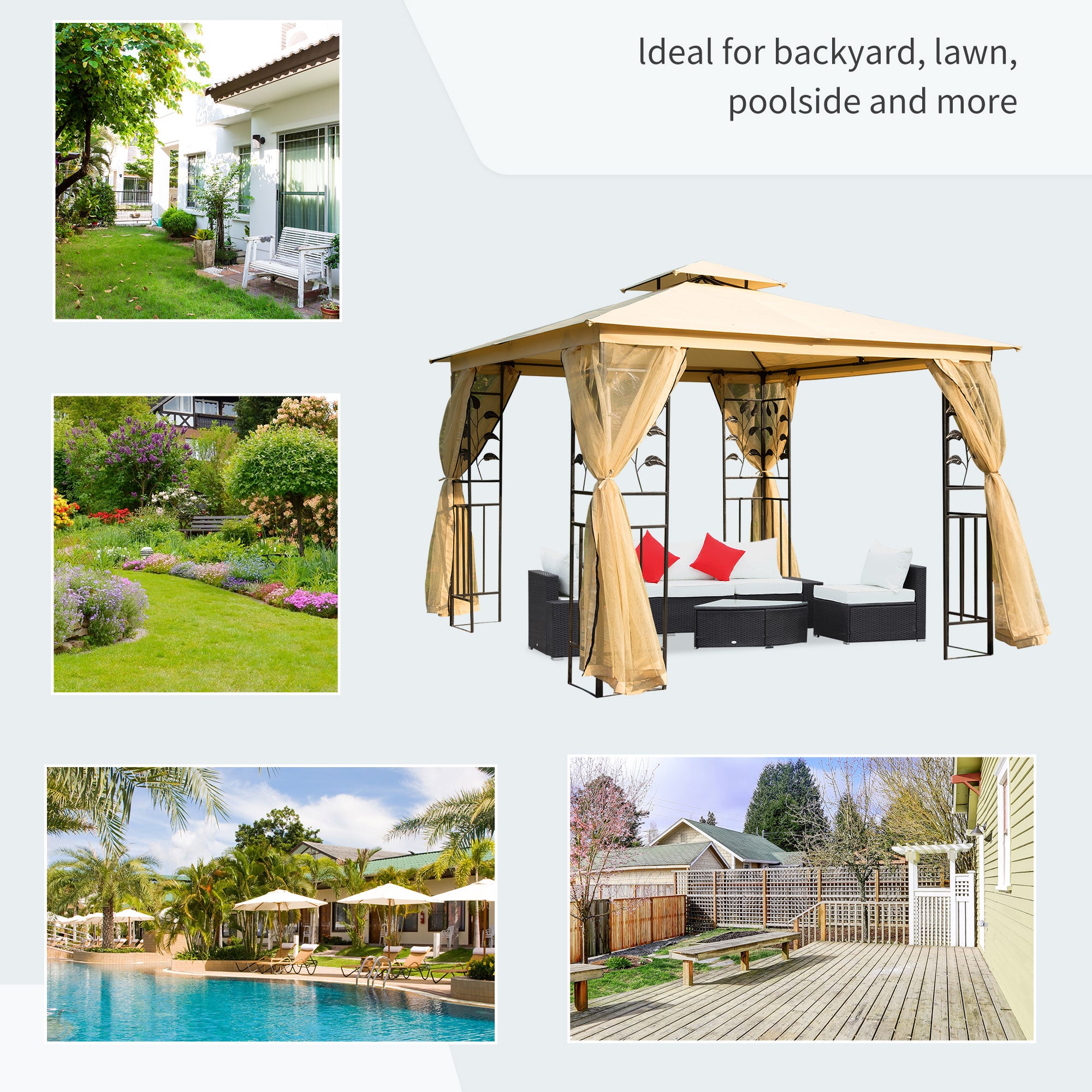 3x3 m Double Top Gazebo-Beige