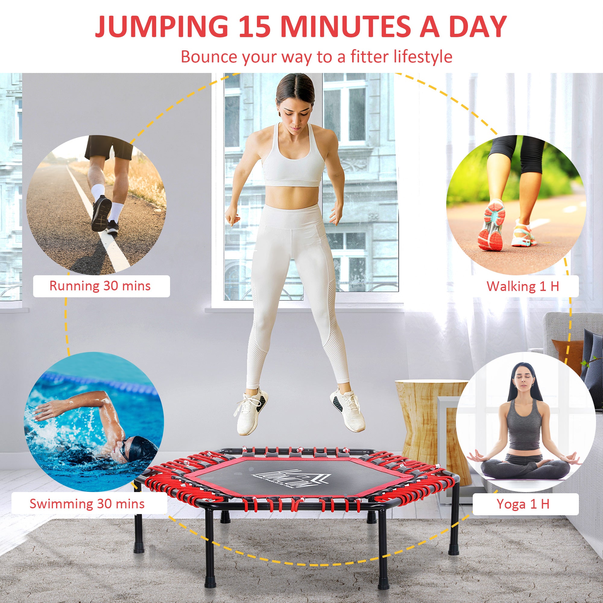 40" Mini Hexagon Steel Frame Trampoline Red