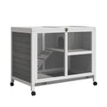 Wooden Rabbit Hutch Small Animal Cage with Pull-out Tray, Openable Roof & Wheels - Grey