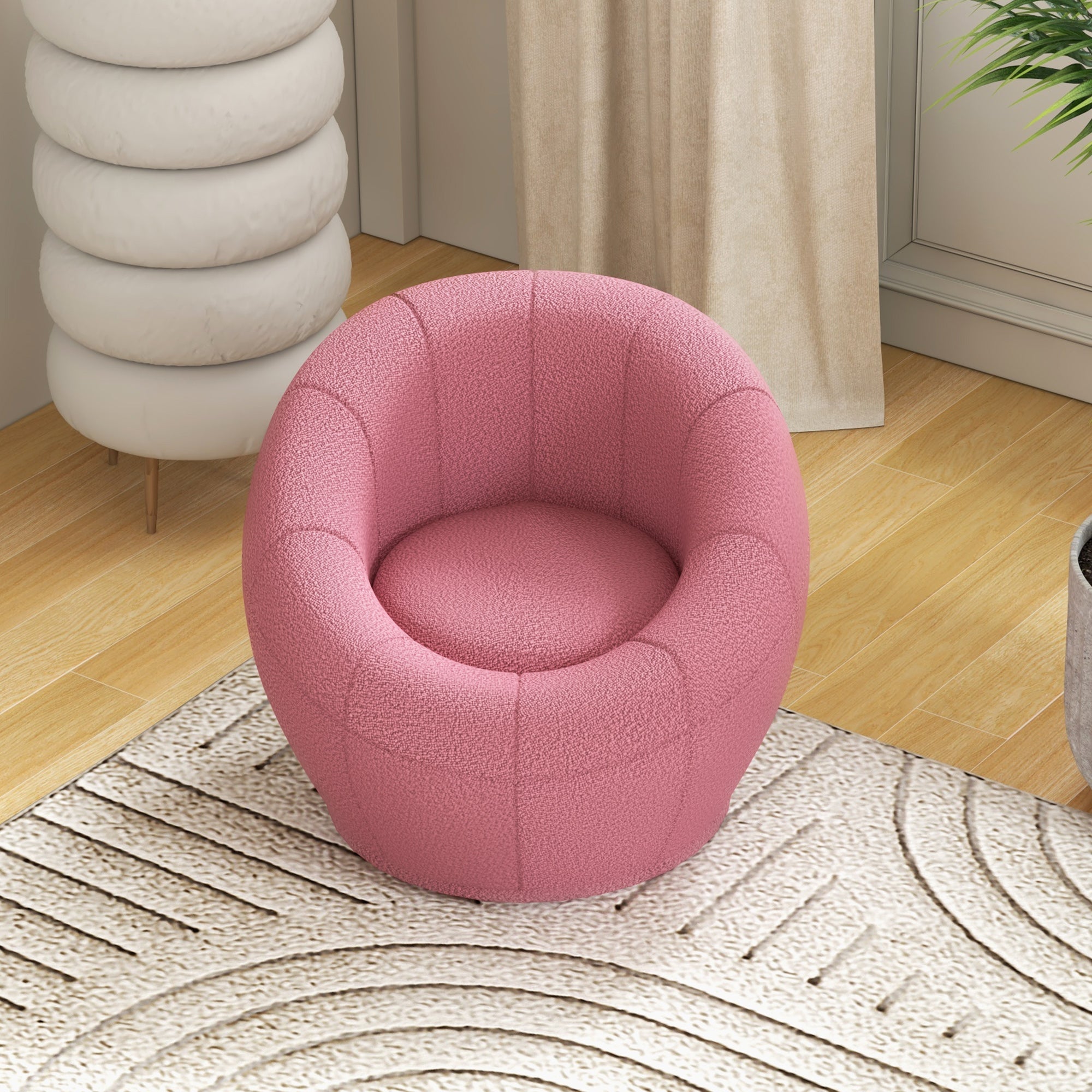 Modern Accent Chair, Swivel Upholstered Armchair for Living Room, Bedroom, Home Office, Pink