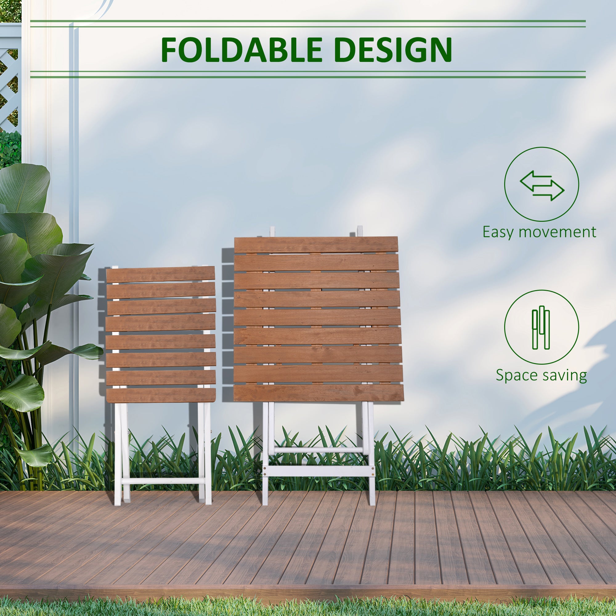 3 Piece Patio Bistro Set, Folding Outdoor Chairs and Table Set, Pine Wood Frame for Poolside Garden, Natural