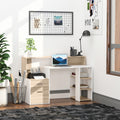 Computer Desk PC Table with Storage Drawers, Printer Shelf & Shelves - Oak and White