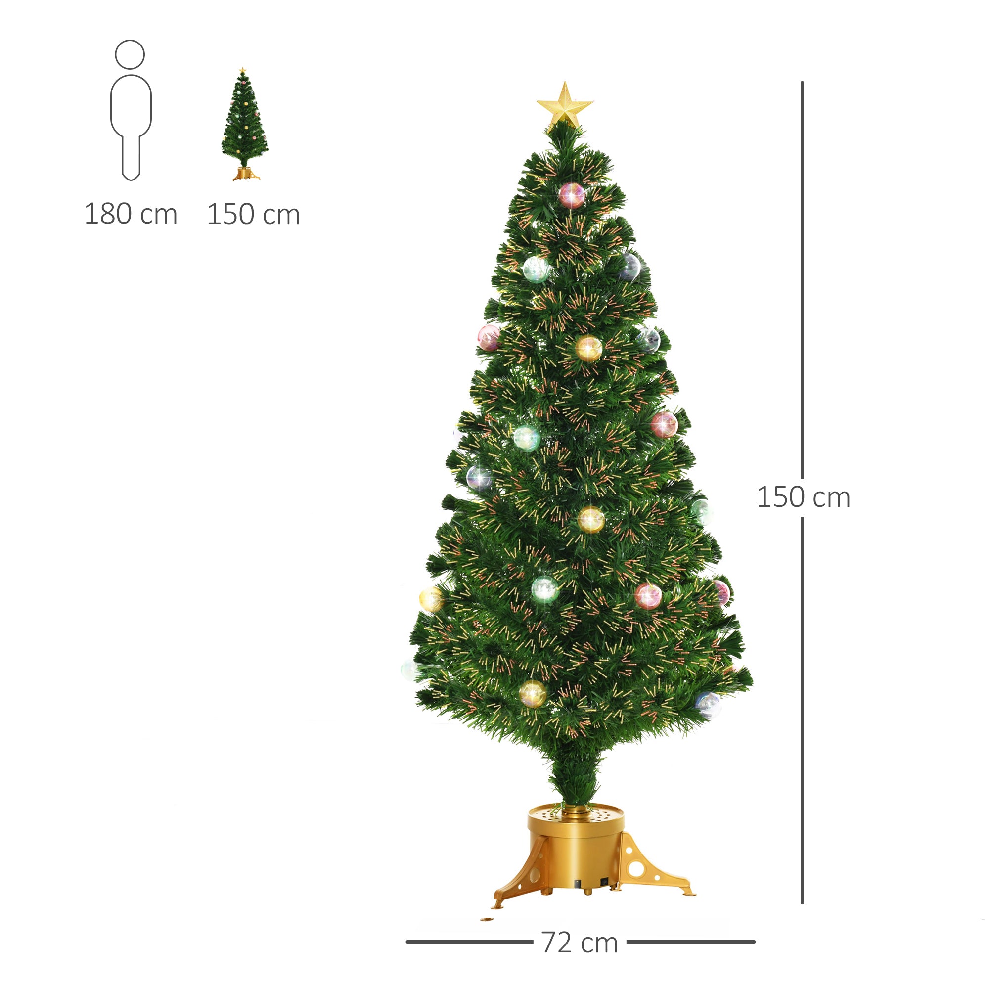 5FT Pre Lit Christmas Tree Artificial Tree Fiber Optic Holiday Home Xmas Indoor Decoration with Golden Stand Green