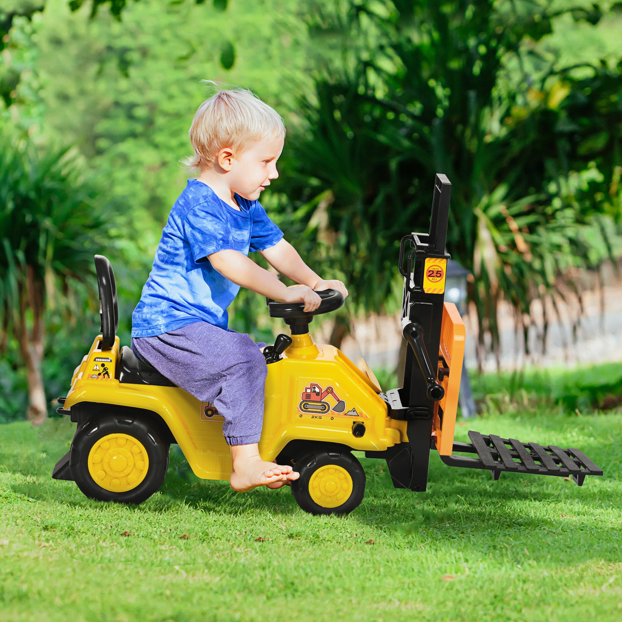 Kids Ride on Forklift Truck with Fork and Tray, Ride on Tractor with Under Seat Storage, Treaded Wheels, No Power Design, Controllable Level