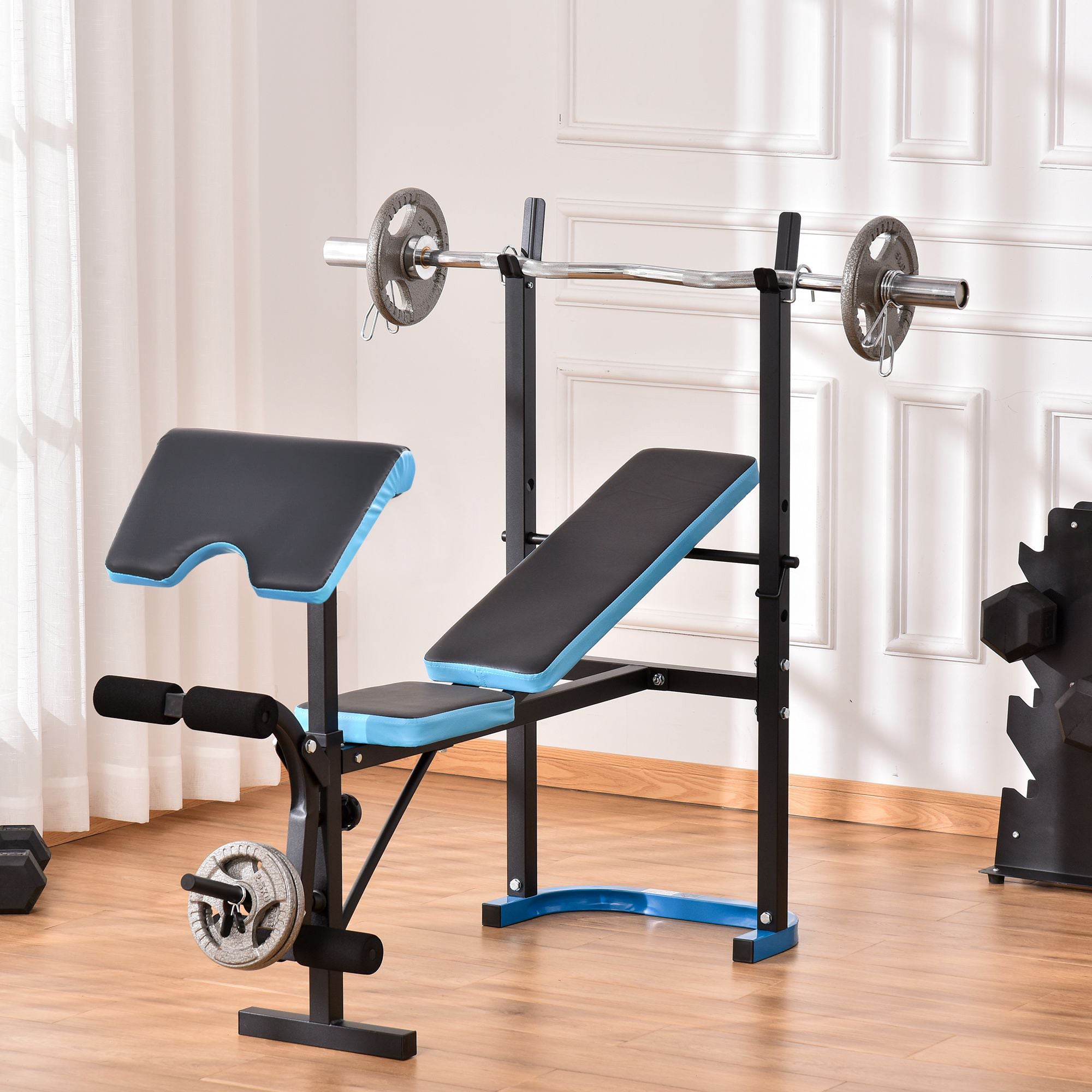 Adjustable Weight Bench with Leg Developer Barbell Rack for Lifting and Strength Training Multifunctional Workout Station for Home Gym Fitness