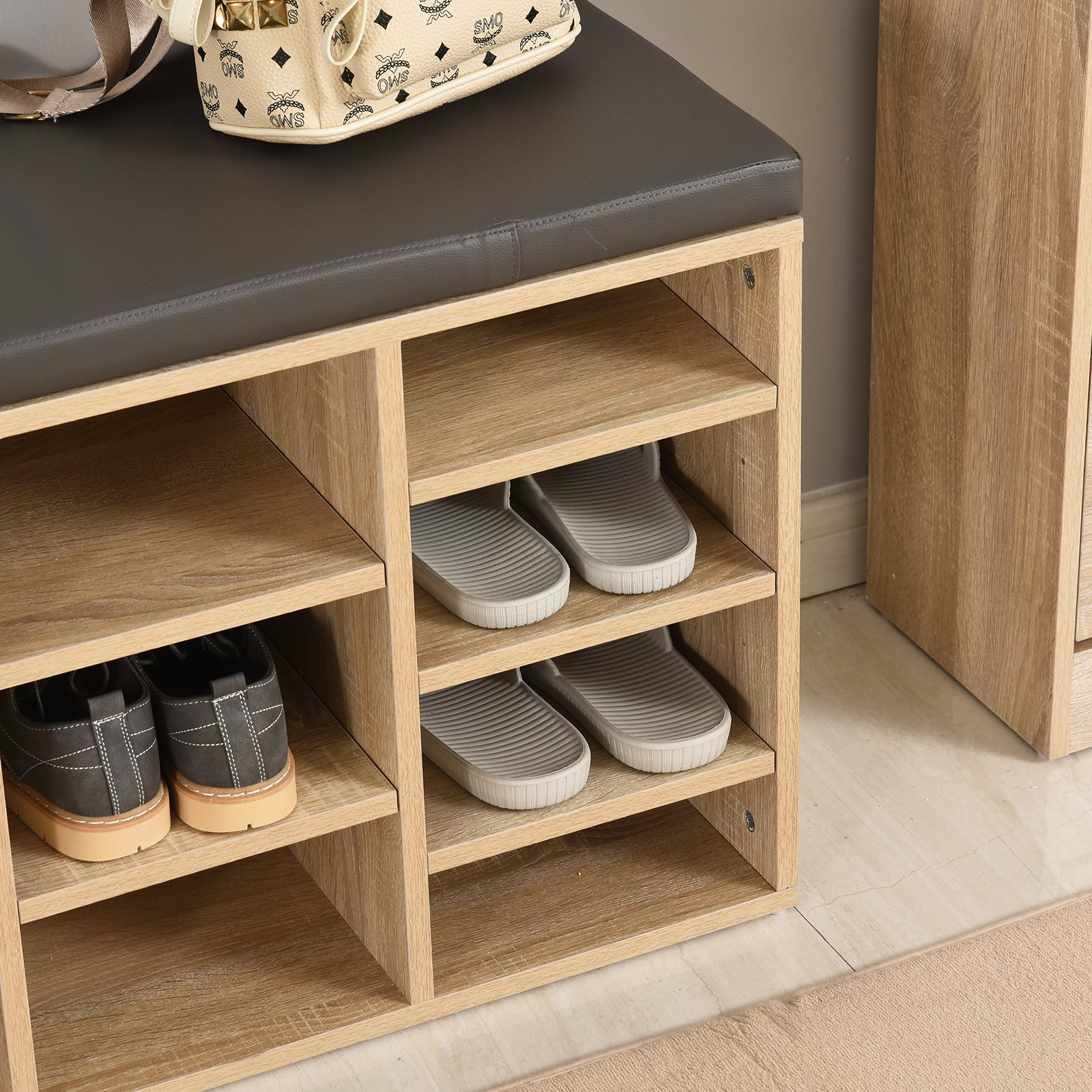 Multi-Storage Shoe Rack w/ 14 Compartments Cushion Moving Shelves Solid Frame Foot Pads Home Office Tidy Organisation Boots Trainers Brown