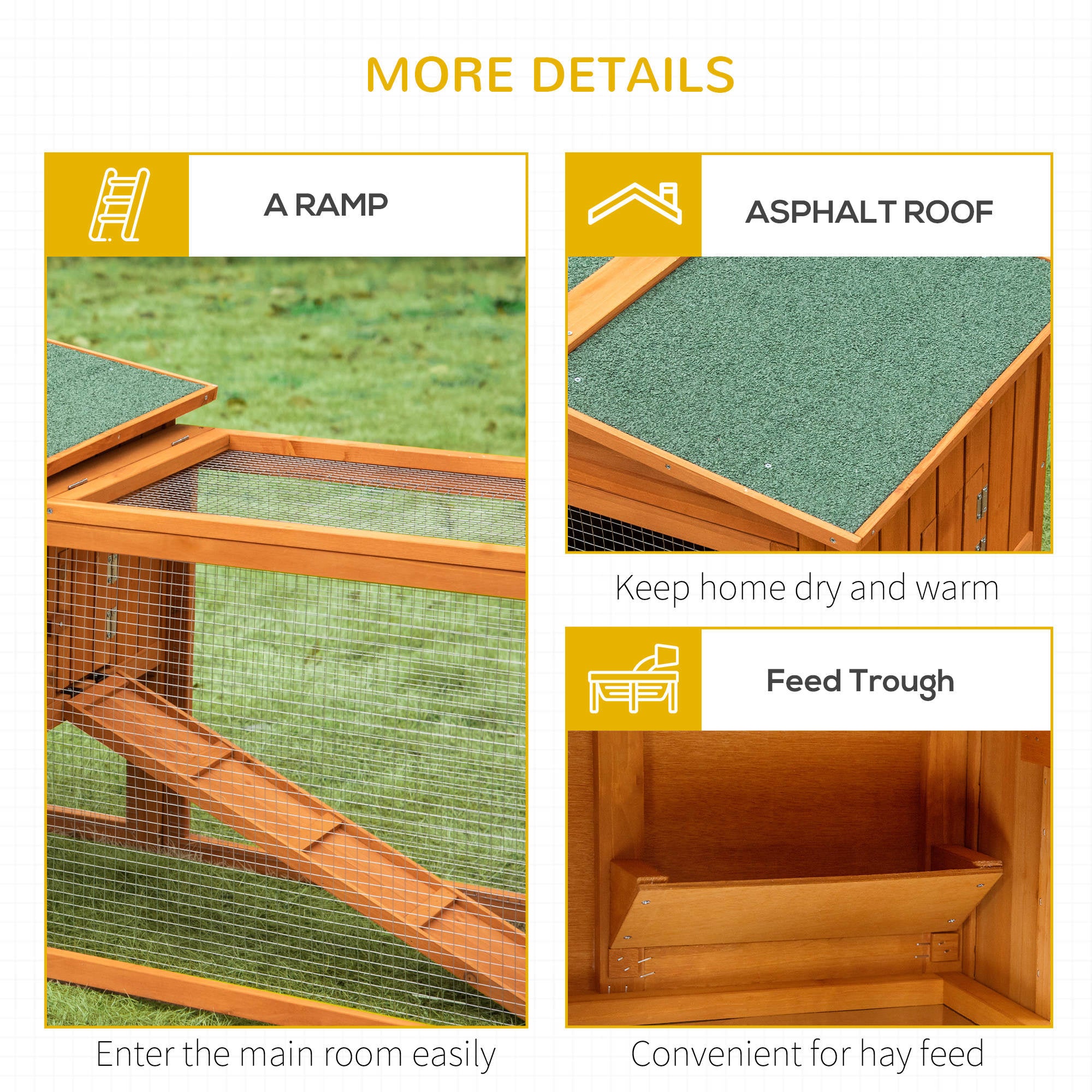 Rabbit Hutch and Run Outdoor Bunny Cage Wooden Guinea Pig Hide House with Sliding Tray, Hay Rack, Ramp, 156 x 58 x 68cm