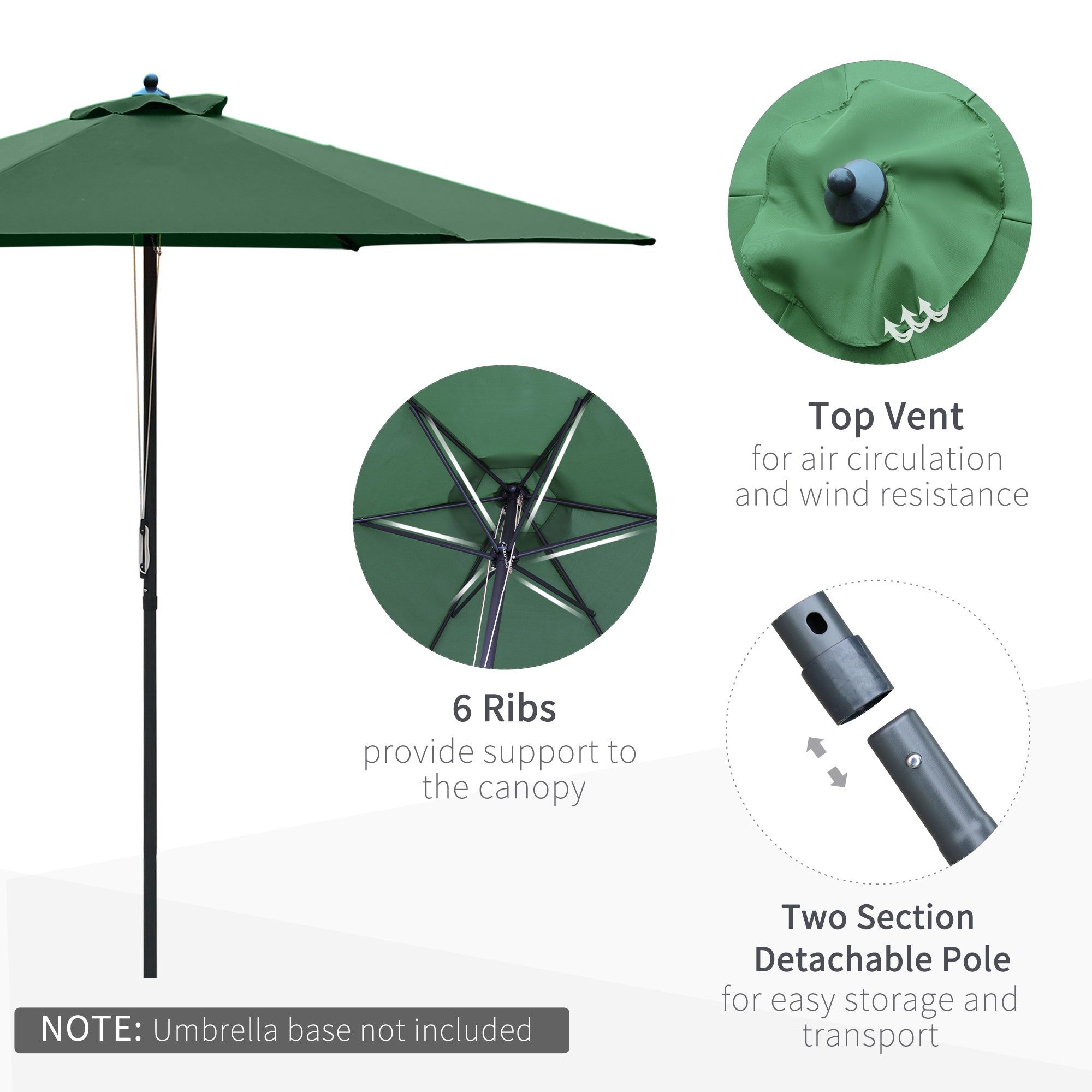 2.8m Patio Parasol with UV Resistant Canopy - Green