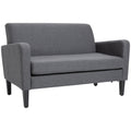 Modern Curved 2-Seat Linen Loveseat Sofa with Thick Cushion and Wood Legs - Grey