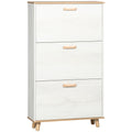 Narrow Slim Shoe Cabinet with 3 Flip Drawers & Adjustable Shelves, 12 Pair Shoe Organizer for Hallway - Cream White
