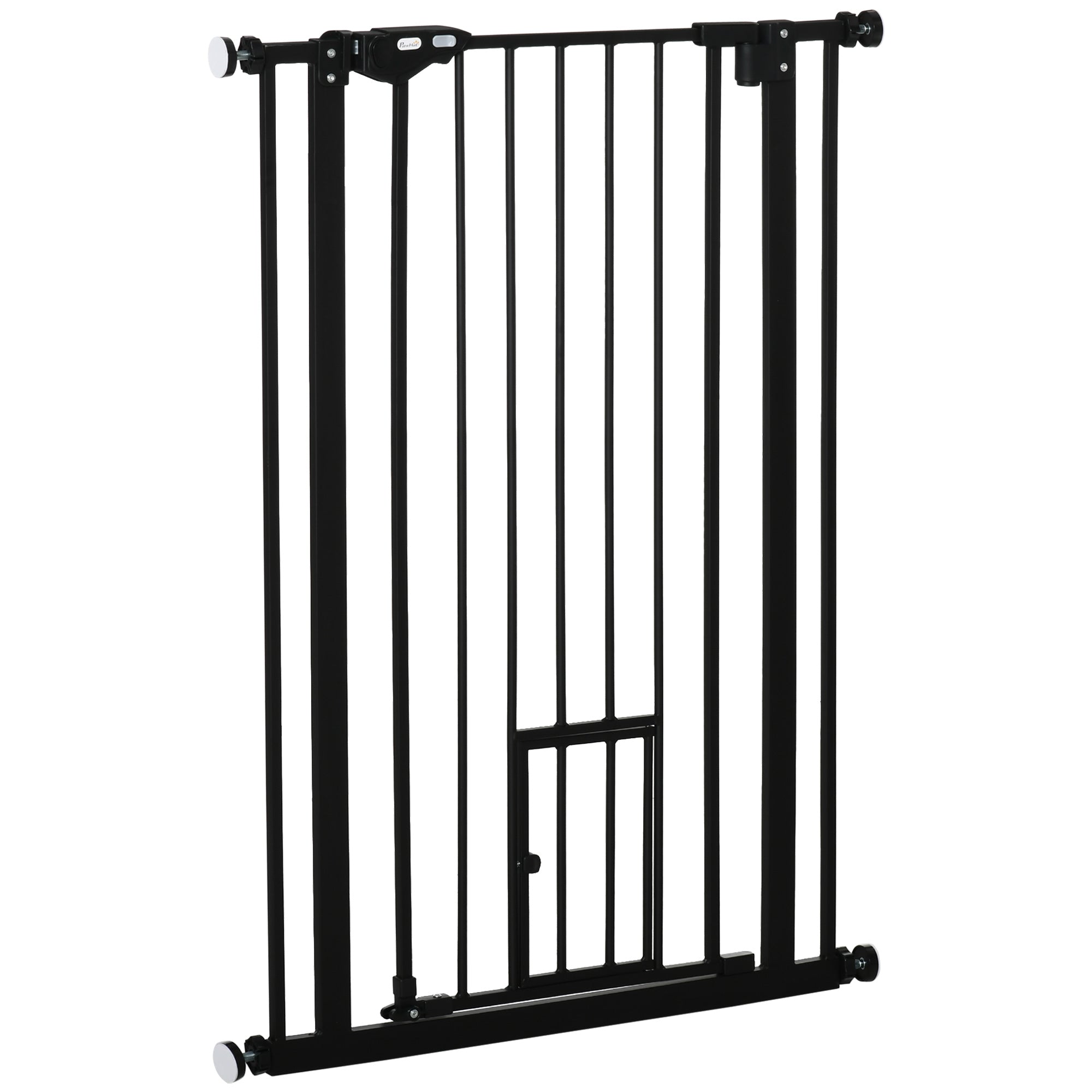 Extra Tall Dog Gate with Cat Door, Pet Safety Gate for Doorways Stairs with Auto Close Double Locking, 104 cm Tall 74-80 cm Wide, Black