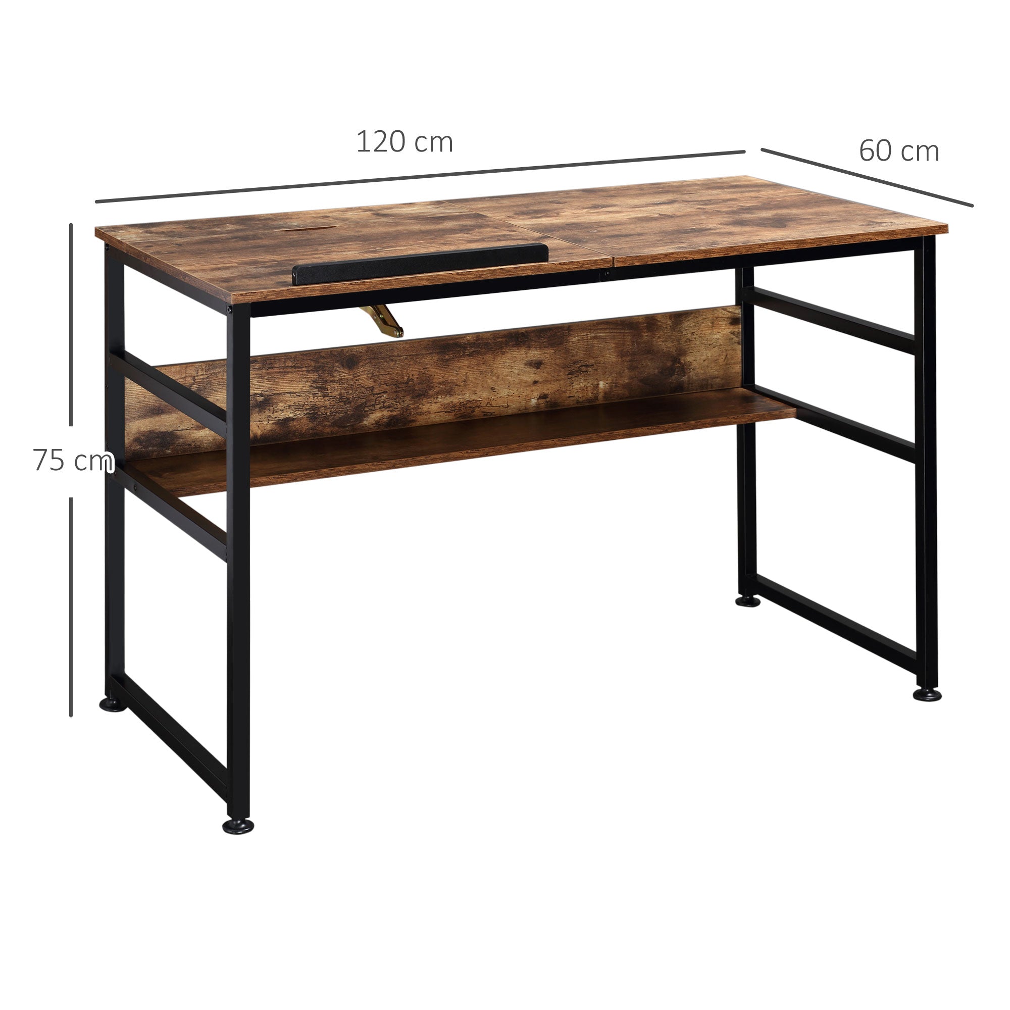 Adjustable Drafting and Art Desk with 15-Level Tabletop, Multifunctional Drawing and Craft Workstation - Rustic Brown Black