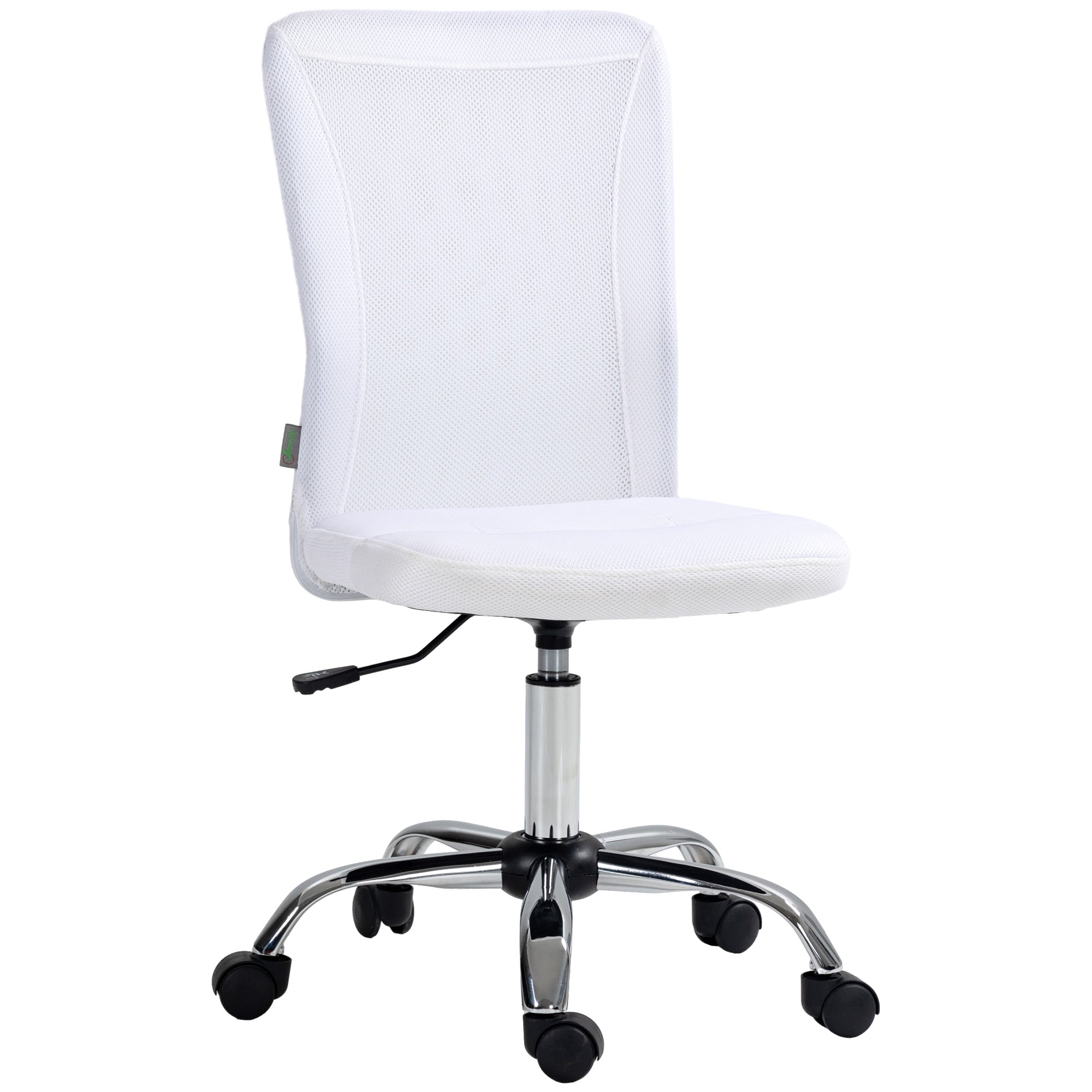 Computer Desk Chair, Mesh Office Chair with Adjustable Height and Swivel Wheels, Armless Study Chair, White