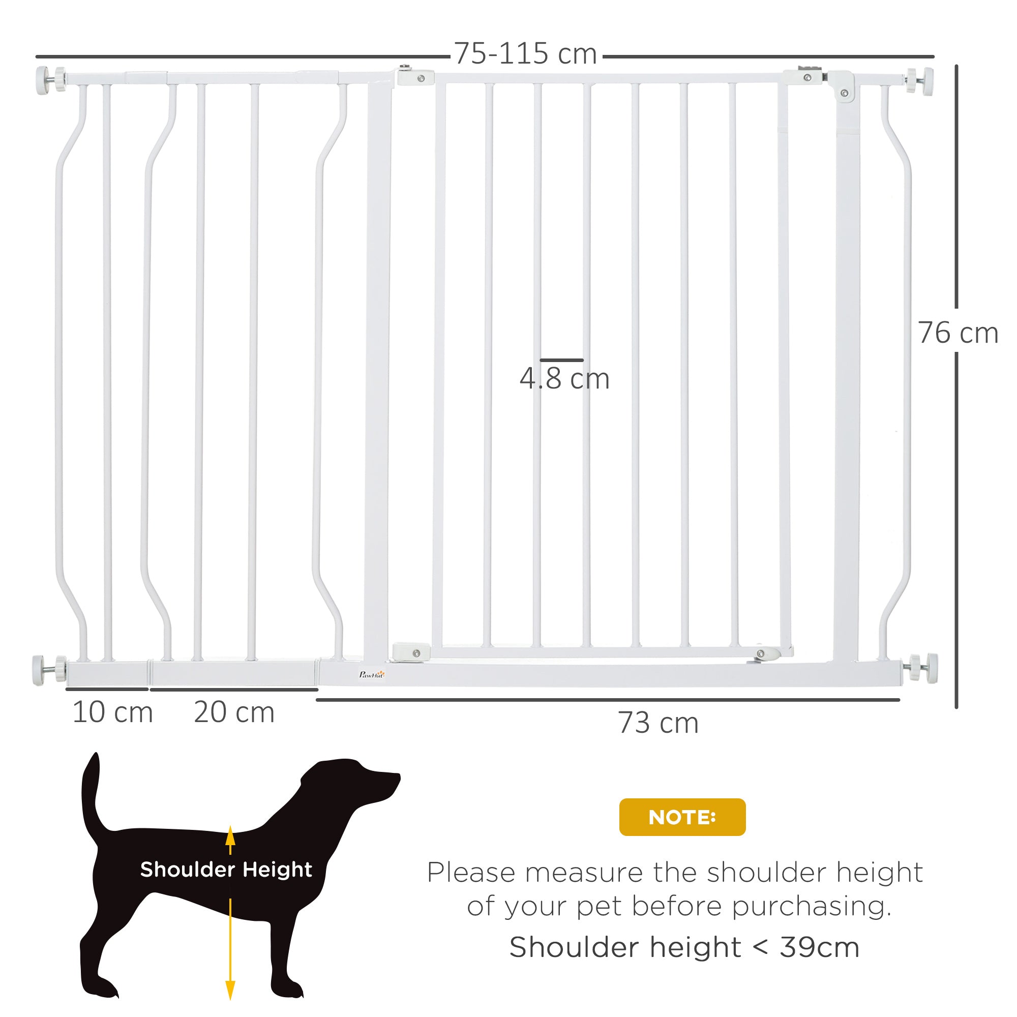 Expandable Dog Gate with Door pressure,75-115cm Doorway Pet Barrier Fence for Hallways, Staircases, White